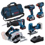 Bosch - pack 5 outils : gsr 18v - 55 + gst 18v - 125 s + gks 18v - 57 - 2 + gsa 18v - 28 + gdx 18v - ...