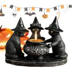 Bougeoir d'halloween, bougeoir chat sorci�re, d�coration gothique, ornement, centre de table, d�coration ...