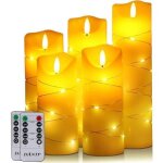 Bougie sans flamme avec guirlande lumineuse int�gr�e, 5 bougies led, t�l�commande � 10 touches, minuterie ...