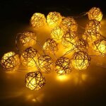 Osqi - boule en rotin led guirlande lumineuse, 20 led boule lumires dcoratives 5 cm de diamtre en ...