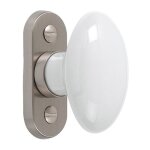 Bouton de cr�mone sur platine - d�cor : blanc / inox - hauteur : 77 mm - largeur : 43 mm - mat�riau : ...