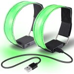 Brassard lumineux led rechargeable, 2pcs brassard reflechissant led running, bande clignotant ajustable ...