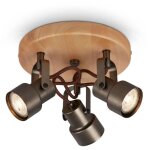Brilo - plafonnier spot ner leuchten tahun, 5 w, 460 lm, ip20, gris antique, m�tal - bois, incl. , 3x ...