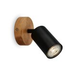 Applique r�tro avec bois, applique vintage, douille gu10, spot orientable, spot mural rustique, noir ...