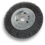 Brosse circulaire acier � 150 mm epaisseur 1 rang fil souple 0. 20 mm ondul� al�sage 20 mm + r�ducteur ...