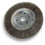 Brosse circulaire inox � 150 mm epaisseur 1 rang fil souple 0. 20 mm ondul� al�sage 20 mm + r�ducteur ...