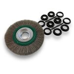 Brosse circulaire inox � 150 mm epaisseur 3 rangs fil souple 0. 20 mm ondul� al�sage 32 mm + r�ducteur ...