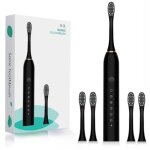 Brosse � dents �lectrique 6 vitesses - rechargeable usb - �tanche - 4 brosses adultes / enfants - noir ...