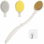 Brosse dos douche long manche pliable 3 en 1 : nettoyage efficace, exfoliation douce et massage relaxant. ...