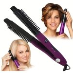 Brosse peigne lissante 2 en 1, outil de coiffage �lectrique multifonctionnel pour lisser et boucler les ...