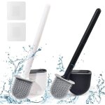 Brosse wc silicone plate x2 ? mural, manche long ? s�che rapidement ? noir + blanc