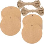 Brown) 100pcs kraft paper tags gift tags - round 5. 5x5. 5cm kraft paper tags wedding tags with string ...