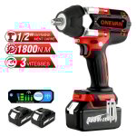 Onevan - 1800nm cl  chocs sans fil brushless, 3 vitesses, 1 / 2 ' boulonneuse a choc avec 2x588vf batterie ...