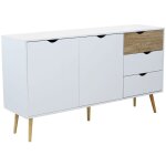 Buffet mobile dans une carte en bois int�rieure avec 2 portes et 3 tiroirs 147x39x82h cm blanc naturel ...