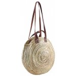 Aubry gaspard - cabas rond en palmier bandoulire et poignes