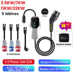 C�ble de recharge type 2 3. 5 - 32a 22kw triphas� 5m portable pour tesla bmw junsun