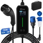 C�ble de recharge type 2 32a 7kw monophas� 6m portable pour tesla bmw junsun