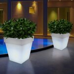 Barcelona led - pot de fleur lumineux led rechargeable rgbw 12w - r�sine blanche