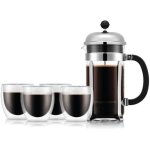 Cafetire  piston bodum set chambord - 8 tasses 1, 0 l + 4 verres double paroi pavina 25 cl