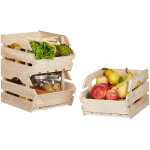 Cagette en bois empilable bo�te rangement nature lot de 3 caisses hxlxp: 20 x 27, 5 x 38 cm, nature - ...