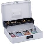 Caisse � monnaie, pratique, combinaison � 3 chiffres, pour billets et pi�ces, verrouillable, blanche ...