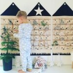 Calendrier de nol en tissu  24 poches, ornement  suspendre (noir)