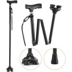 Canne de marche pliable r�glable en hauteur avec poign�e en t pliable et antid�rapante avec quatre pieds ...