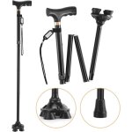 Canne de marche pliable rglable en hauteur avec poigne en t pliable et antidrapante avec quatre pieds ...