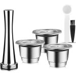 Crea - capsules reusable stainless steel 3 pieces refillable pads for + 1 tamper + 1 spoon + 1 brush