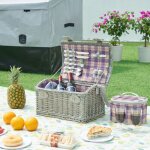 Casa. pro - panier de pique - nique folldal pour 2 personnes avec sac isotherme gris violet beige