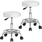 Tabouret  roulettes sige rembourr pivotant 360 hauteur rglable noir blanc set de 2 blanc