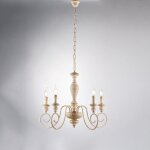 Bonetti illumina - cascina lustre en bois et fer blanc et tourterelle 5 lumi�res 115 d. 60 bl265 - 5 ...