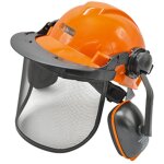 Casque forestier comprenant un casque (en397), un anti - bruit 23 db (en352 - 3), une visi�re grillag�e ...