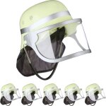 Relaxdays - casque de pompier, lot de 6, r�glable, visi�re rabattable, prot�ge - nuque. h x l x p : 24, ...