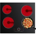 Cdv plaque vitroc�ramique 4 foyers encastrable 6000w 9 niveaux minuterie 99 min commande tactile s�curit� ...