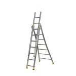 Echelle transformable 3 plans 3x9 barreaux - longueur max. 6. 10m - sol plat ou escalier - 510309