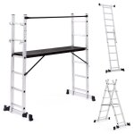 Chafaudage aluminium �chelle multifonction avec plateforme modulable sur roues, hauteur 165 cm