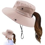 Chapeau � large bord pour femmes avec ouverture pour couette - protection uv, pliant pour randonn�e, ...