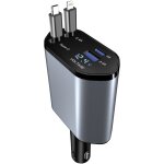 Chargeur de voiture iphone allume - cigare usb c usb a charge rapide max 120 w 2 cbles rtractables ...