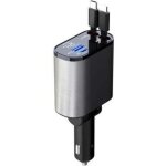Chargeur de voiture r�tractable 60 w, chargeur t�l�phone 4 en 1, c�bles charge rapide et adaptateur de ...