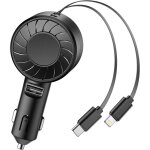 Chargeur de voiture rtractable - mini chargeur de voiture 3 en 1 avec cble enroulable (80 cm) et port ...