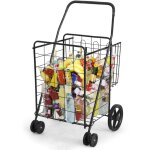 Maisonchic - chariot courses pliable 4 roues m�tal pivotantes 2 panier linge courses capacit� 40kg noir ...