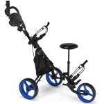 Chariot de golf 3 roues pliable frein poign�e r�glable bleu cw54938