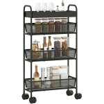 Chariot de rangement � 4 niveaux, desserte � roulettes, 3 paniers coulissants, panier sup�rieur 19 x ...