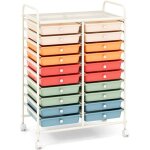 Chariot de rangement � roulette 20 tiroirs en pp, tour de rangement avec tablette, cadre en m�tal, desserte ...
