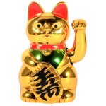 Chat de la fortune en or avec patte lev�e, d�coration feng shui pour prosp�rit� et accueil