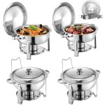 Chauffe - plat 4pcs 4, 7 l, buffet chauffant rond, rechaud en acier inoxydable, avec 4 bacs pleine grandeur, ...
