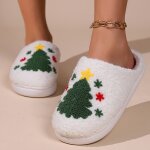 Chaussons de nol pour femmes, sapin de nol, mignons, rtro, doux, en peluche, chauds