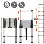 Chelle télescopique 3, 2m echelle pliante acier inoxydable avec le mécanisme de rétraction, charge maximale ... Chelle télescopique 3, 2m echelle pliante acier inoxydable avec le mécanisme de rétraction, charge maximale ...