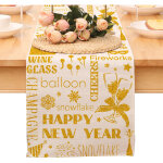 Chemin de table  joyeux r�veillon du nouvel an , �charpe noire et dor�e pour votre cuisine, d�coration ...